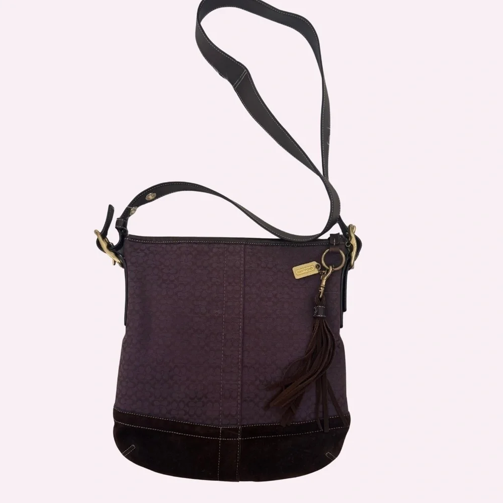 💜 Y2K Vintage Coach Purple Signature Jacquard Crossbody F10417 💜